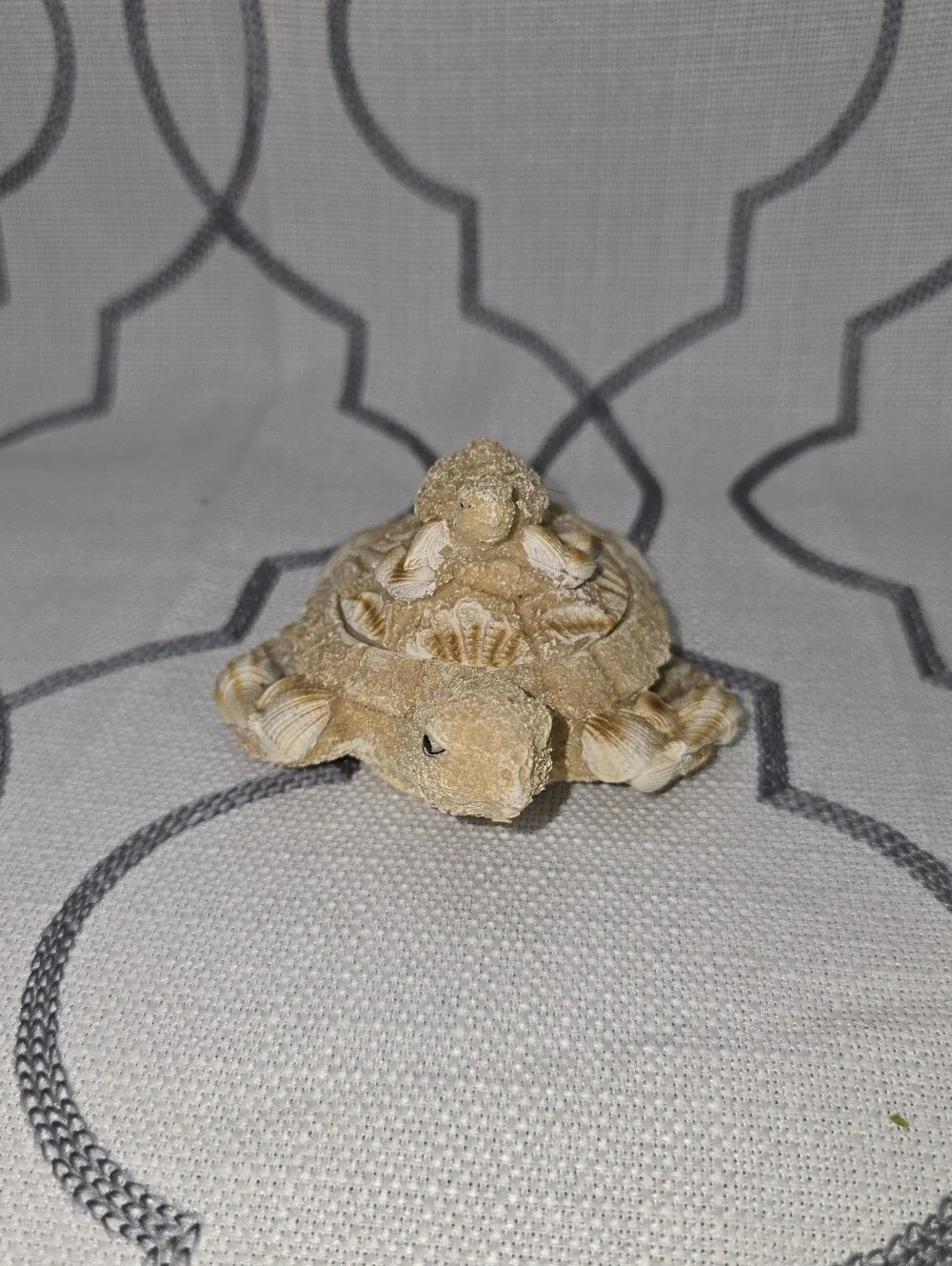 Vintage Sea Turtle with Baby Sand Seashell Trinket Box With Lid Jewelry Box